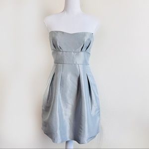 BCBG Max Azria Silver Woven Strapless Cocktail Mini Dress